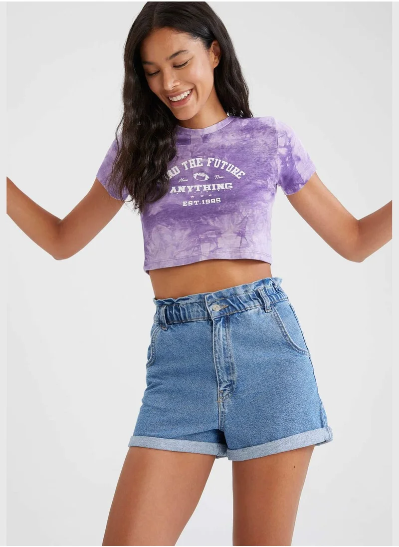DeFacto Text Printed Crop Top T-Shirt