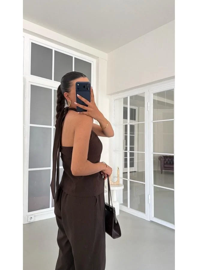 Gaus  Bitter Coffee Weightlifting Collar Vest and Elastic Waist Pants Set GAUS-01770. for Women | Best Price UAE