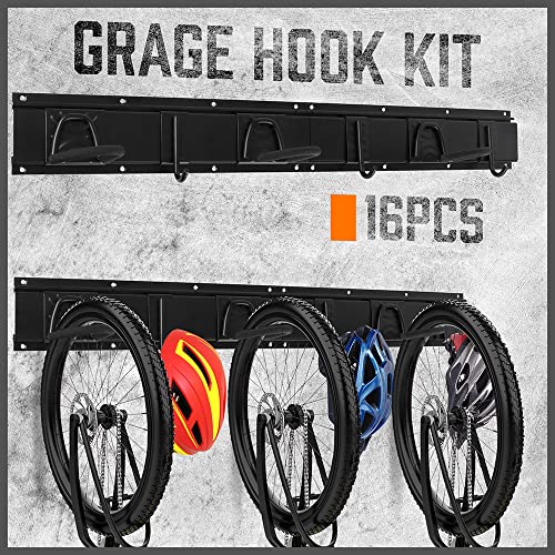 HORUSDY Stainless Steel Bike Storage Rack, 6 Bike Storage Hanger Wall Mount and 6 Helmets Hooks for Home & Garage Holds Up to 600lbs, Black - Image 2
