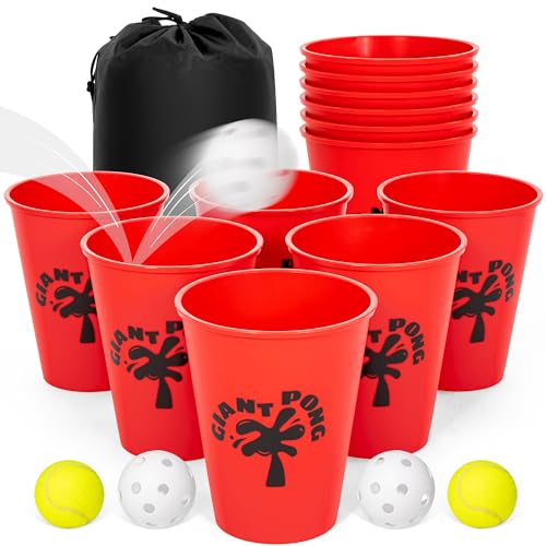 ropoda Giant Yard PongYard Games with Durable Buckets and Balls Choose Red Large XL or Green Glow in the Dark Outdoor Game with Carry Bag for the BeachLawn Great Gift Choice for Families - Image 1