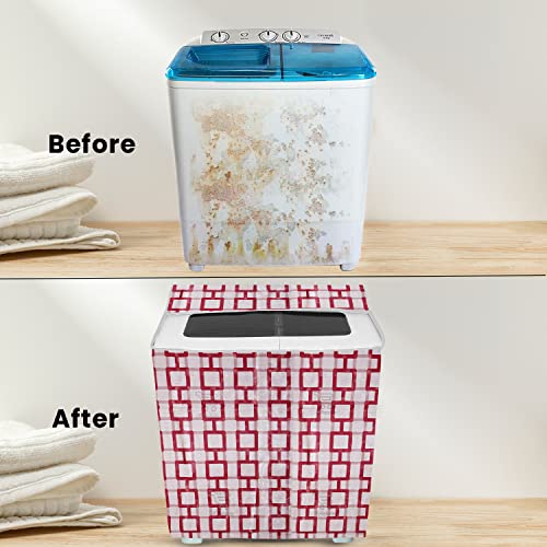 E-Retailer Washing Machine Cover for Semi-Automatic 5kg to 7.5kg | Waterproof Dustproof Cover with Zip Enclosure | Geometric Pattern Fully Automatic Washer Protector Indoor Outdoor Use- Size 33x22x37 - Image 5