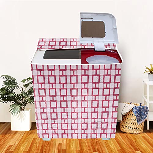 E-Retailer Washing Machine Cover for Semi-Automatic 5kg to 7.5kg | Waterproof Dustproof Cover with Zip Enclosure | Geometric Pattern Fully Automatic Washer Protector Indoor Outdoor Use- Size 33x22x37 - Image 1