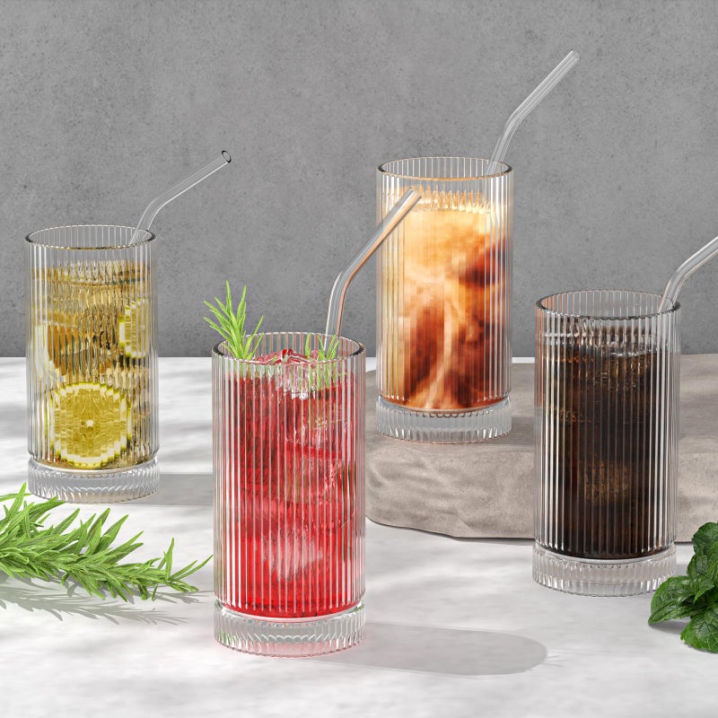 CWHHRN 15 Oz Glass Cups with Straws, Vintage Glassware for Whiskey Cocktail Beer, Iced Coffee Cups and Drinking Glassare (2 PACK - Image 4