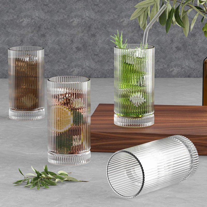 CWHHRN 15 Oz Glass Cups with Straws, Vintage Glassware for Whiskey Cocktail Beer, Iced Coffee Cups and Drinking Glassare (2 PACK - Image 3
