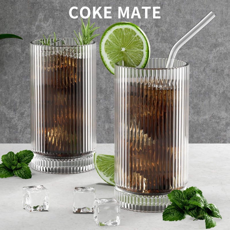 CWHHRN 15 Oz Glass Cups with Straws, Vintage Glassware for Whiskey Cocktail Beer, Iced Coffee Cups and Drinking Glassare (2 PACK - Image 5