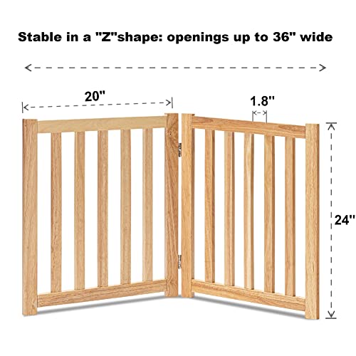 LZRS 2-Panel Wooden Free Standing Foldable Dog Gate Indoor – Solid Hardwood 24" High, Step-Over Safety Pet Gate for Doorways, Stairs & Small Spaces - Indoor Use, Natural - Image 3