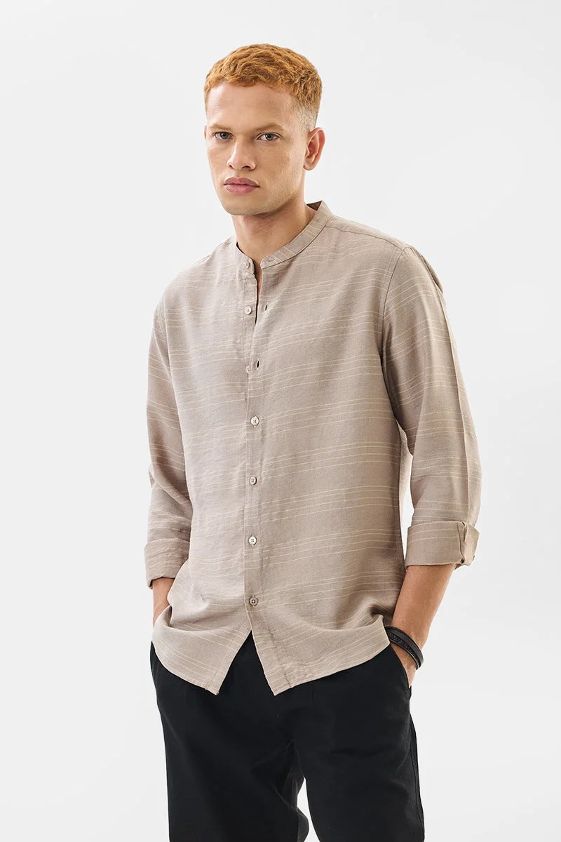 SNITCH Slim Fit Stripes Beige Shirt