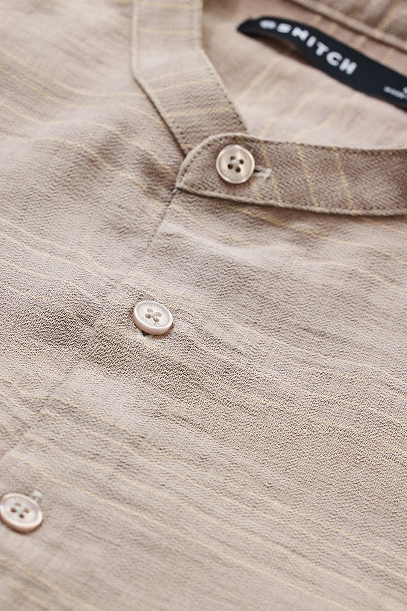 SNITCH Slim Fit Stripes Beige Shirt