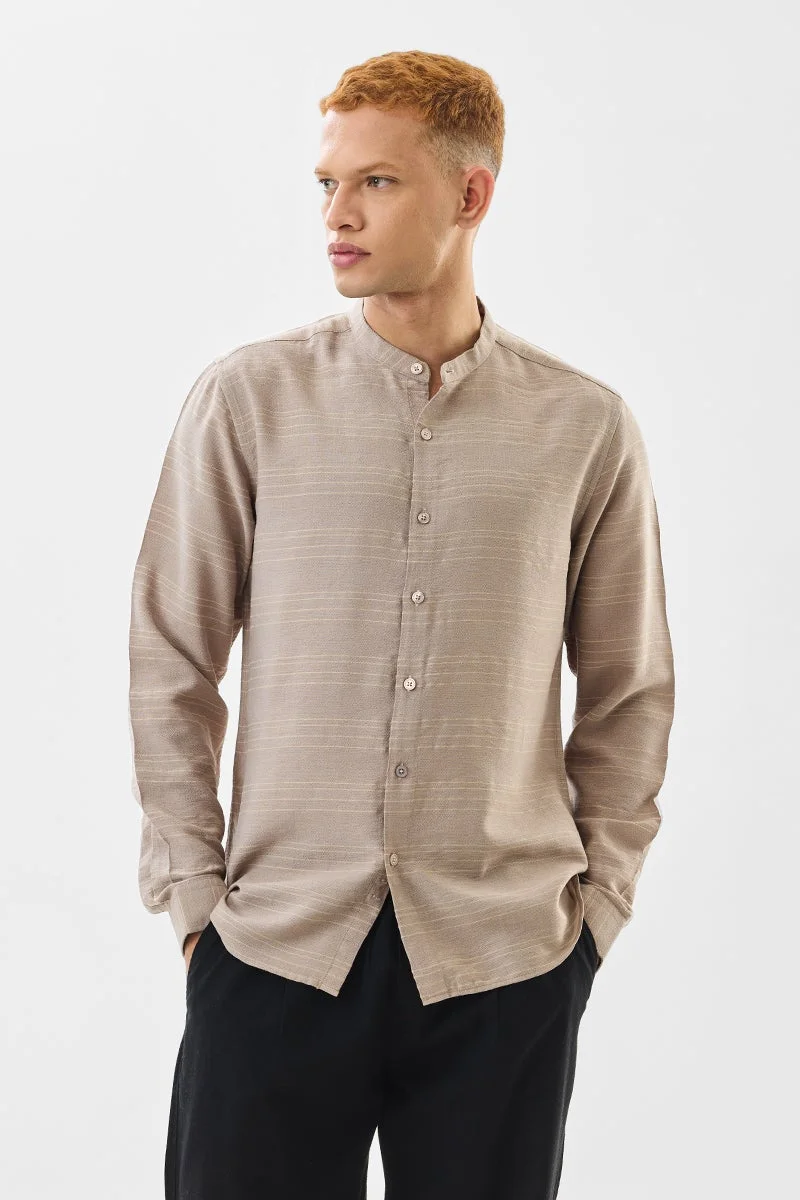 SNITCH Slim Fit Stripes Beige Shirt