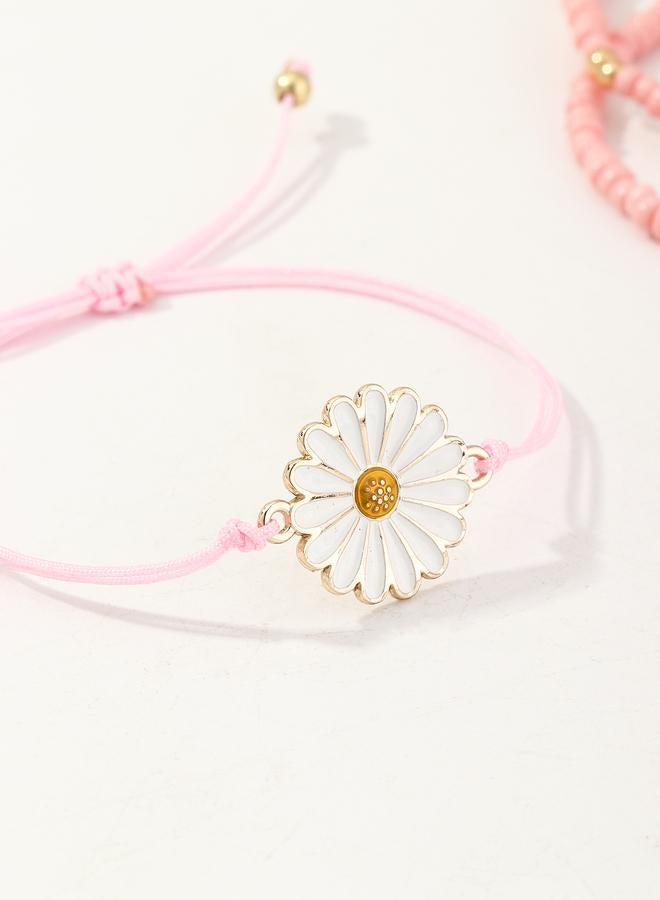 Take Two Pack of 3 - Girls Pink Daisy and Beaded Bracelets - Image 1