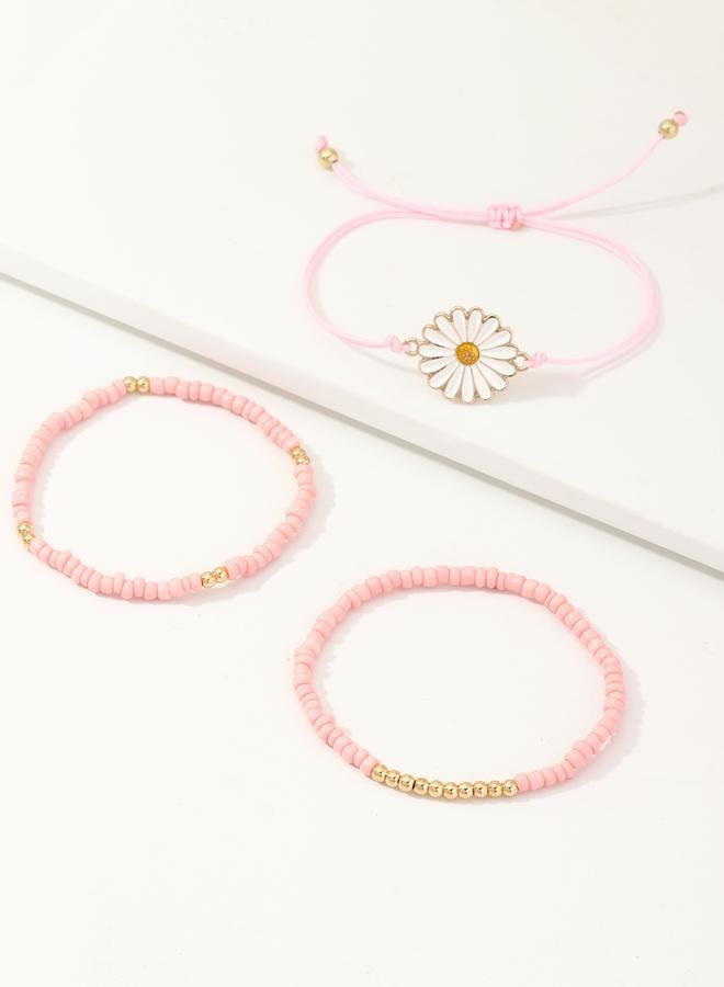 Take Two Pack of 3 - Girls Pink Daisy and Beaded Bracelets - Image 2