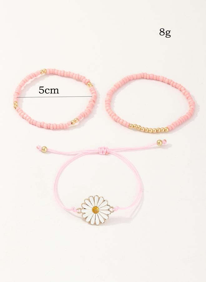 Take Two Pack of 3 - Girls Pink Daisy and Beaded Bracelets - Image 3