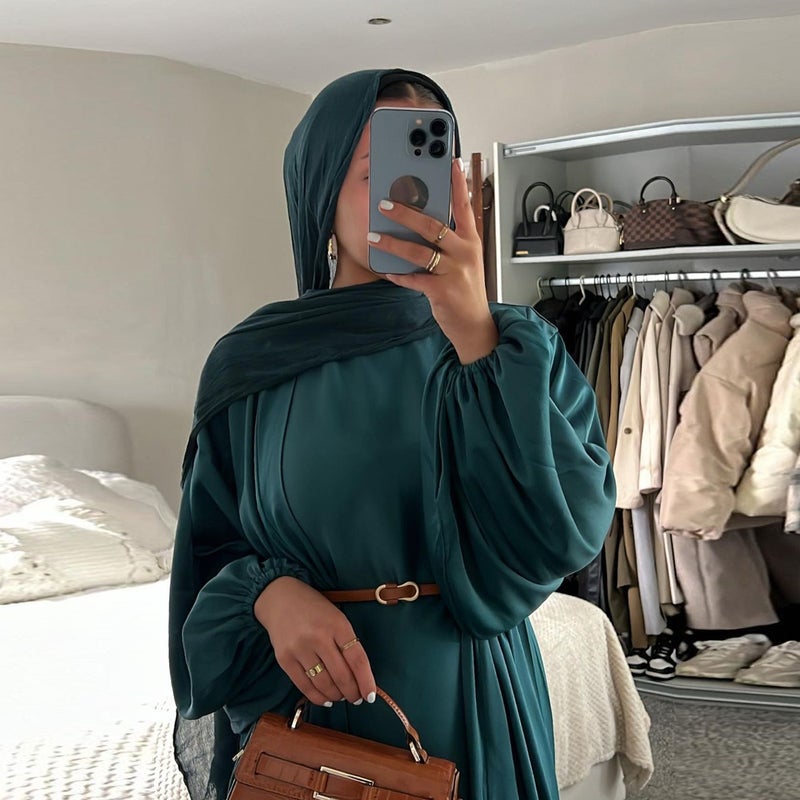 Deep Green Polyester Two-Piece Dress with Belt for Women - Image 3
