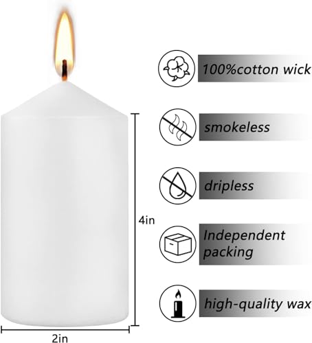 YOROXRG 2"x4" High White Pillar Candles, Set of 20 Unscented. Bulk Buy. Ideal for Halloween, Wedding, Emergency Lanterns, Household, Wedding and Home Décor Candlesticks - Image 5