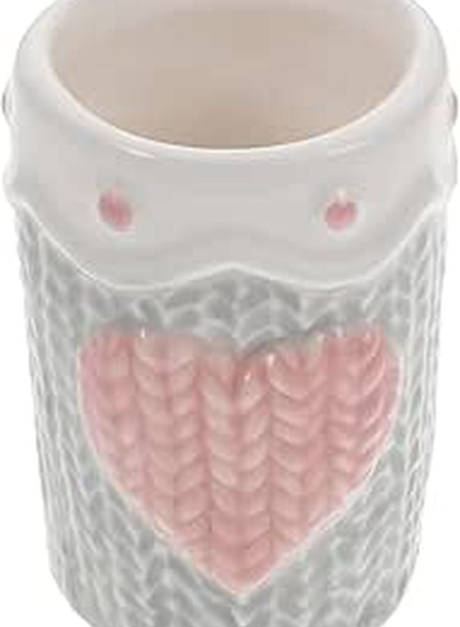 Light Gray Ceramic Toothpick Holder With Heart Embossment For Home Dining Table - Image 1