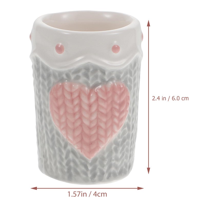 Light Gray Ceramic Toothpick Holder With Heart Embossment For Home Dining Table - Image 3