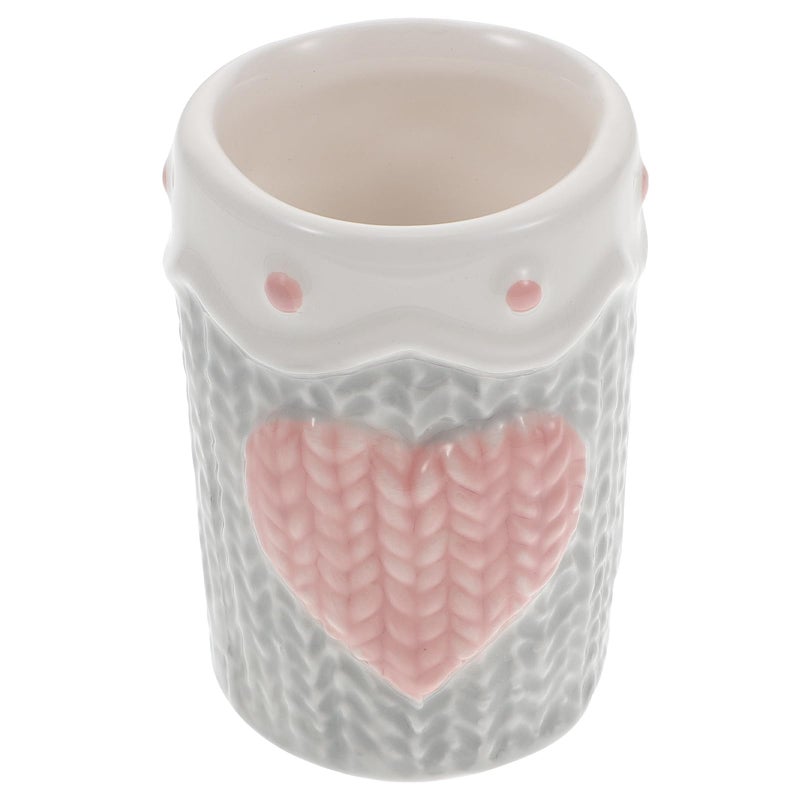 Light Gray Ceramic Toothpick Holder With Heart Embossment For Home Dining Table - Image 2