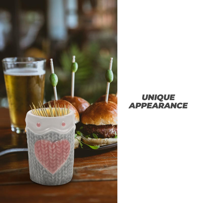 Light Gray Ceramic Toothpick Holder With Heart Embossment For Home Dining Table - Image 4