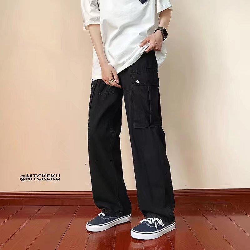 Japanese Style Large Pocket Work Pants Trendy Casual Pants Ins High Street Retro Solid Color Loose Wide Legs For Men And Women - Image 1