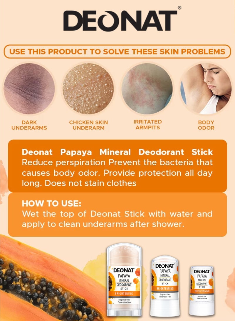 ديونات مزيل عرق معدني بالبابايا 60 جرام تفتيح طبيعي حجر الشبة خالي من المواد الكيميائية خالي من العطور والمواد الحافظة حماية طويلة من التعرق والرائحة تفتيح تحت الإبط للرجال والنساء - Image 4