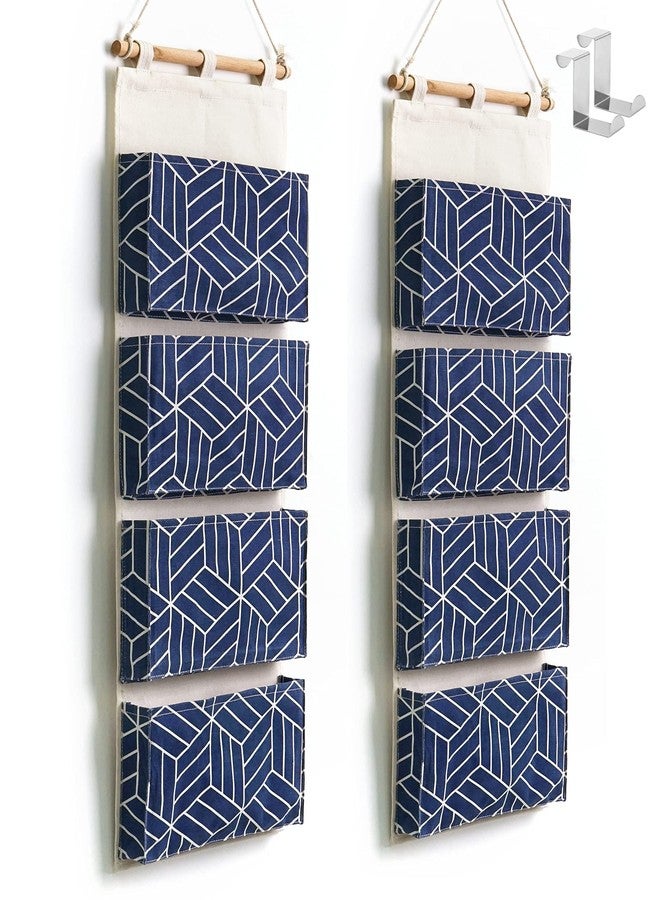 CROWNED 2Pcs Over Door Hanging Storage Bags Wall Mount Closet Organizer, 4 Big Pockets Linen Cotton Fabric Multi Functional Living Room Bedroom Bathroom File Magazine Waterproof Free Hooks Navy - Image 1