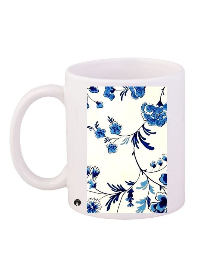 RYN Floral Printed Coffee Mug White/Blue 11ounce