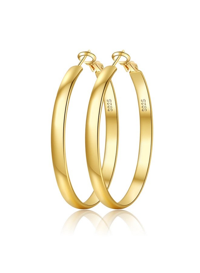 EXGOX 5mm Wide Gold Hoop Earrings for Women,Sterling Silver Hoop Earrings Large Silver Hoop Earrings Hypoallergenic Lightweight 14K Real Gold Plated Big Hoop Earrings for Women - Image 1