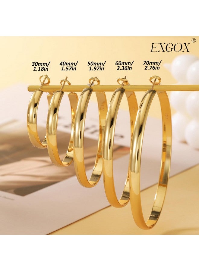EXGOX 5mm Wide Gold Hoop Earrings for Women,Sterling Silver Hoop Earrings Large Silver Hoop Earrings Hypoallergenic Lightweight 14K Real Gold Plated Big Hoop Earrings for Women - Image 4