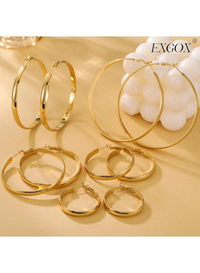 EXGOX 5mm Wide Gold Hoop Earrings for Women,Sterling Silver Hoop Earrings Large Silver Hoop Earrings Hypoallergenic Lightweight 14K Real Gold Plated Big Hoop Earrings for Women - Image 5
