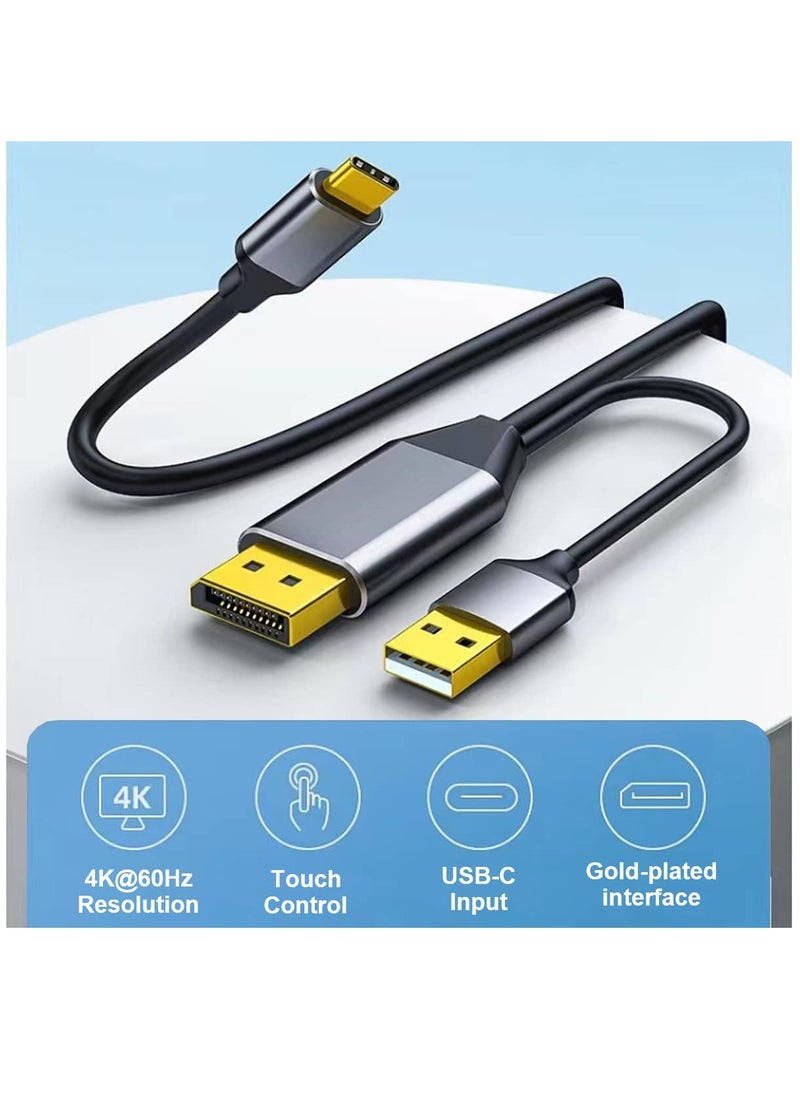 Excefore كابل DisplayPort إلى USB C بطول 6.6 قدم بدقة 4K بمعدل 60 هرتز مع محول كابل USB، محول من DP ذكر إلى Type-C ذكر يدعم اللمس مع Nreal Air VR، MacBook Pro/Air 2020/2018، iPad Pro/Air، XPS  - Image 2