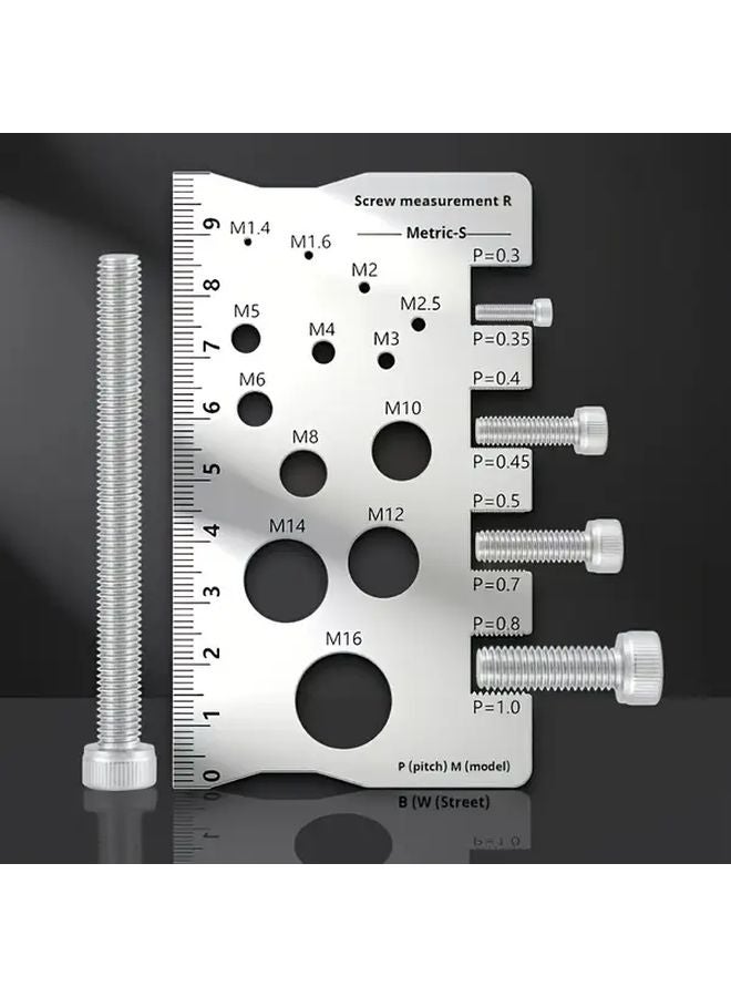 Heavy Duty Stainless Steel Thread Gauge M12 Bolt Screw Pitch Diameter Measuring Ruler Set - Image 2
