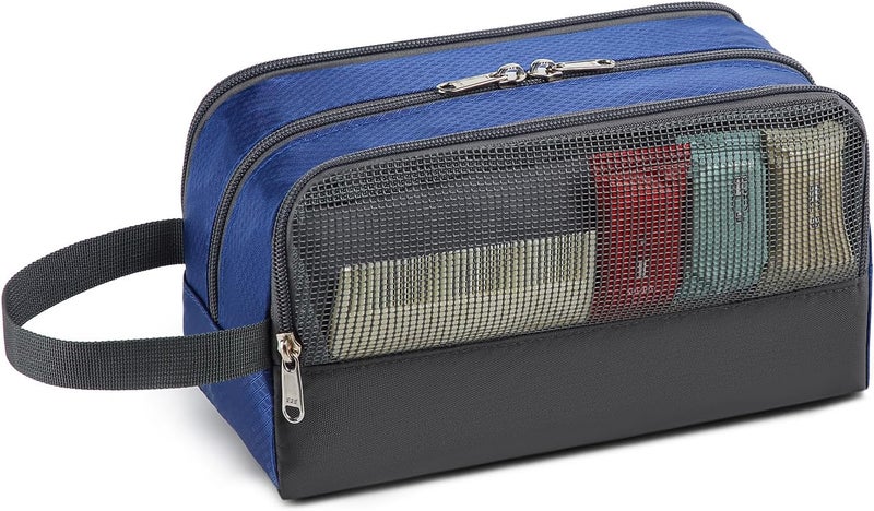 Yeiotsy Travel Toiletry Bag for Men - Ultra-thin Dopp Kit with Mesh Pockets, Compact Shaving Organizer for Gym/Camping/Hiking, Sapphire, Small, Solid Toiletry Bag Home & light industrial compatible - Image 3