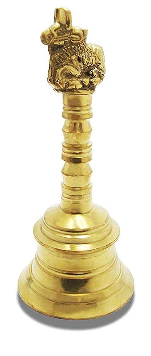 Branvir Traditional Brass Puja Bell with Nandi Sitting On Top, Ghanti/Ghanta for Home and Temple, Size - 4 x 4 x 10CM, Weight - 141Gm - Image 5