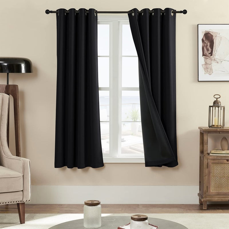 100 Blackout 340 GSM Curtain Panels  Heat and Full light Blocking Drapes with Grommets for Bedroom Black Thermal Insulated Window Treatment Drapes for Living Room Black 2 Panels 52 x 63 inch
