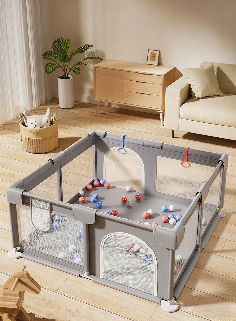 WEMART Baby Playpen for Babies and Toddlers,180*200cm, 65cm Height Safety Play Yard, Sturdy Indoor & Outdoor Baby Fence with Anti-Climb Mesh, Non-Toxic Steel Frame & Suction Cups, Easy Access Arch Gate - Image 1