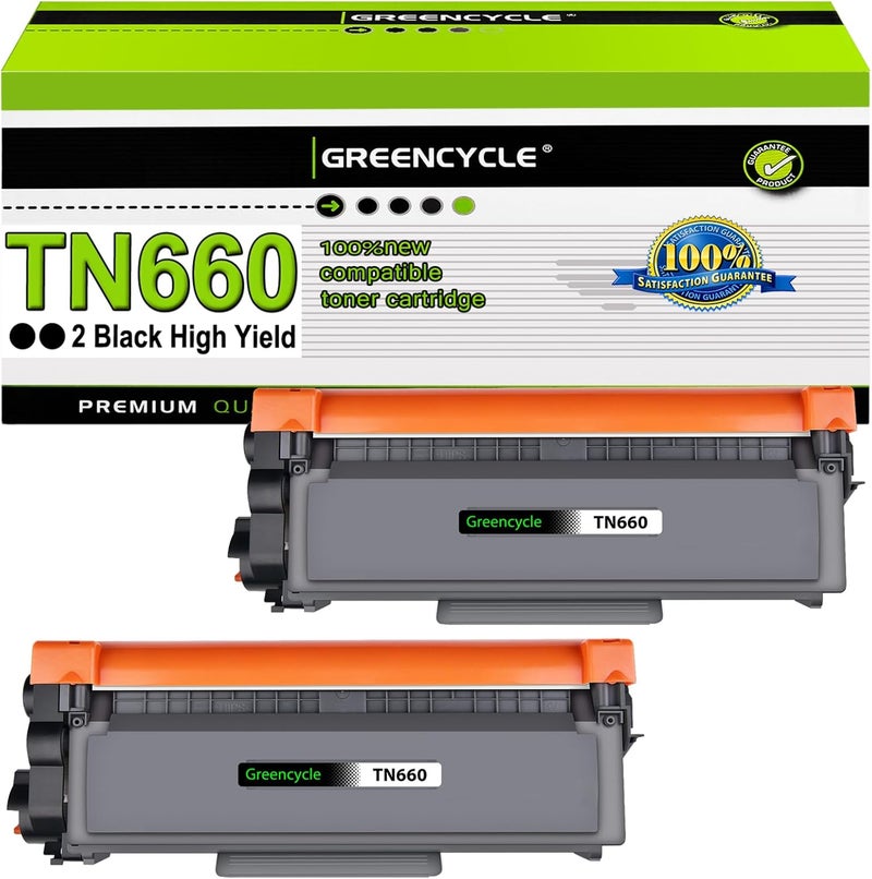 Greencycle 2 Pack TN660 TN-660 TN630 Black Toner Cartridge Replacement Compatible for Brother DCP-L2520DW DCP-L2540DW HL-L2360DW HL-L2380DW MFC-L2700DW MFC-L2740DW Laser Printer - Image 1