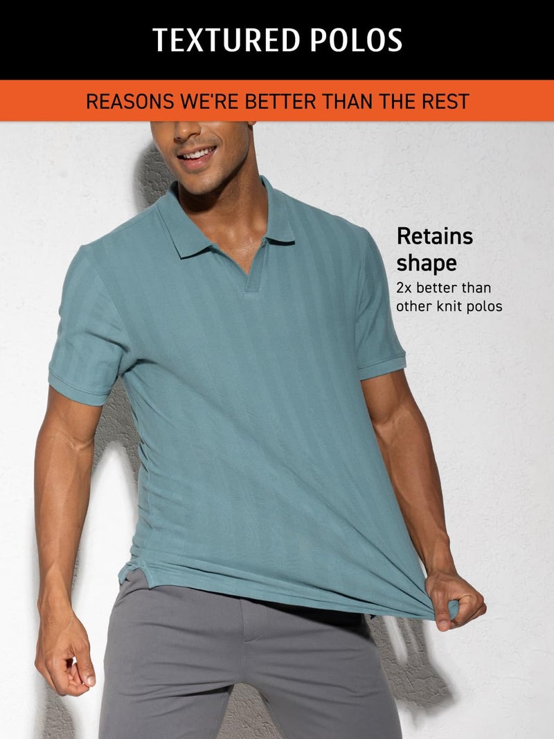 DAMENSCH Statement Textured Polo T-Shirts | Premium Cotton, Herringbone Texture, Johnny Collar-Pack of 1-Garage Green-XXL - Image 2