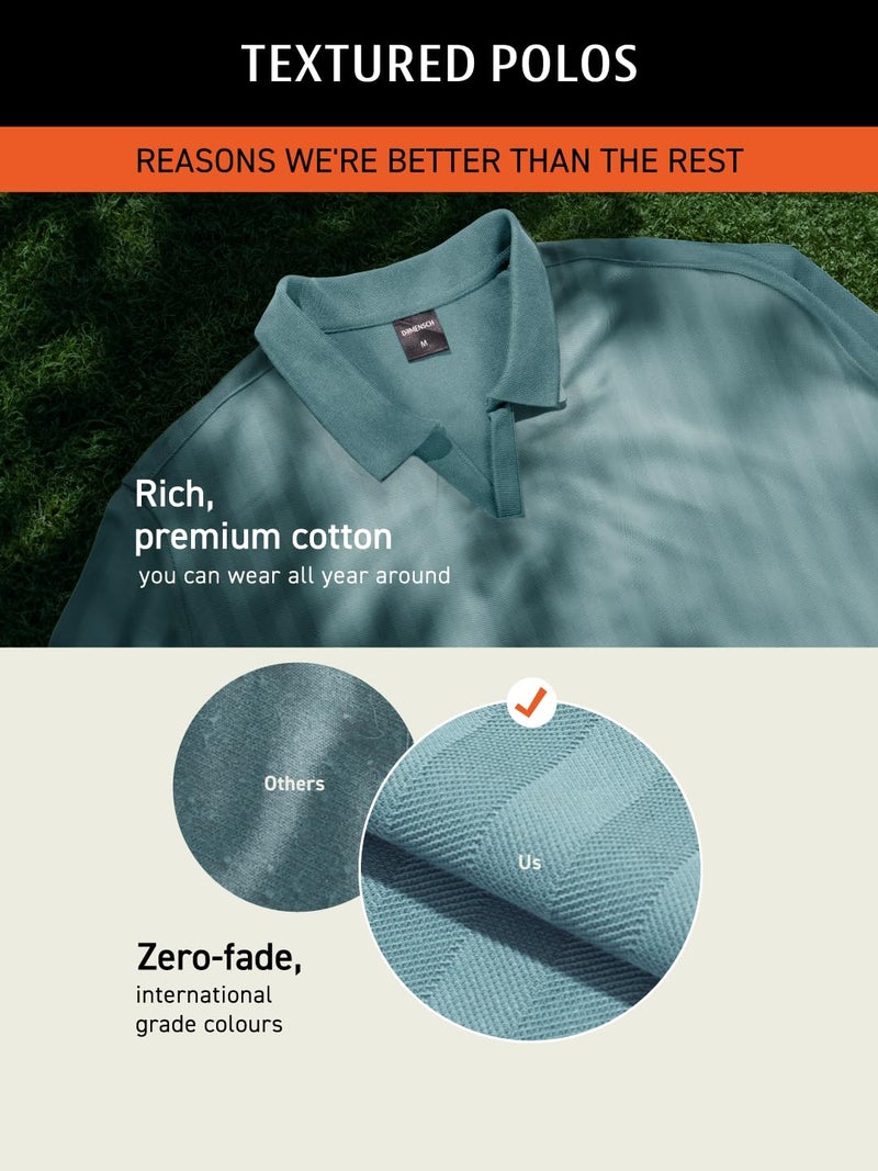 DAMENSCH Statement Textured Polo T-Shirts | Premium Cotton, Herringbone Texture, Johnny Collar-Pack of 1-Garage Green-XXL - Image 3