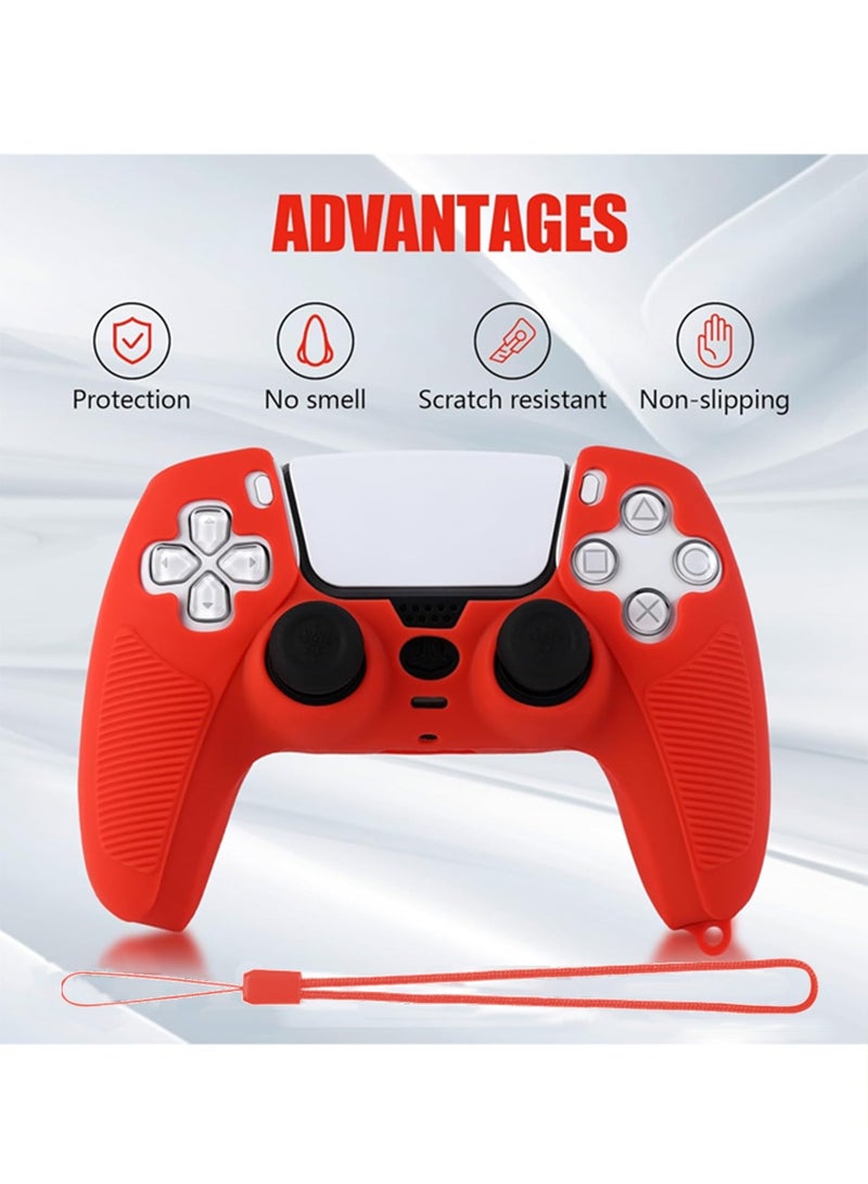 2 Set Controller Cover Skin Case + 8 Thumb Grips Set, Luminous Compatible with Sony PS5 Playstation 5 - Protective Soft Silicone Gel  Anti-Slip Stick Caps Accessories for Video Games Gamepad (Red, - Image 2