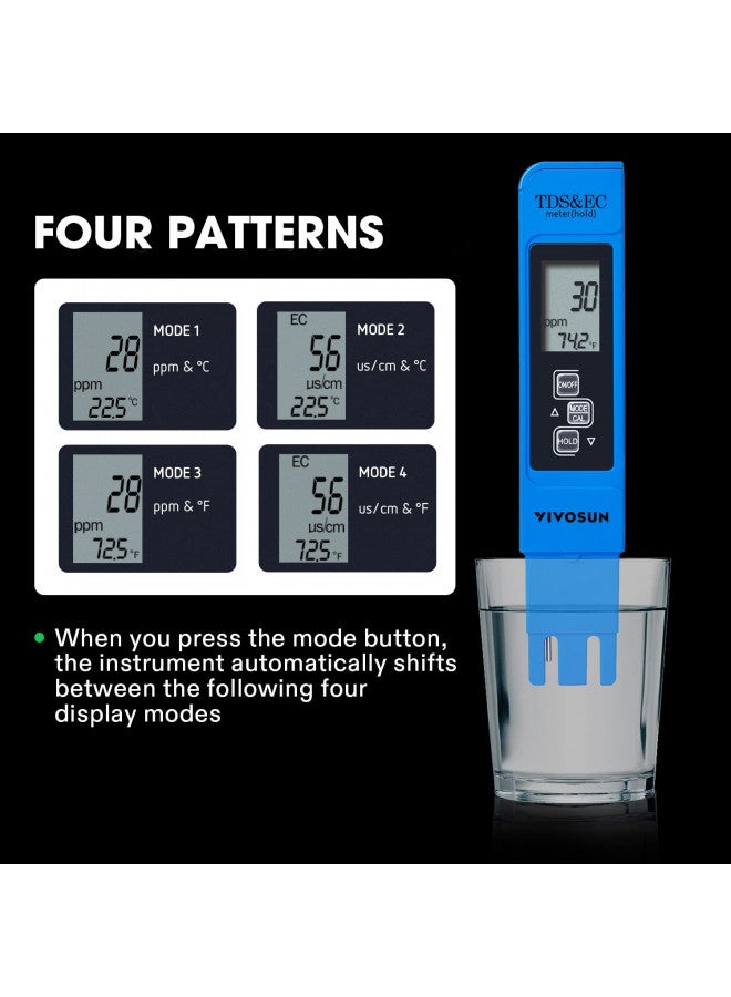 VIVOSUN TDS Tester 3-in-1 TDS EC & Temperature Meter Ultrahigh Accuracy Digital Water Quality TDS Tester (Blue) - Image 4