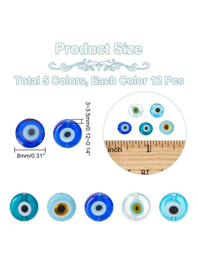 NBEADS 60 Pcs 5 Colors Handmade Evil Eye Lampwork Beads, 8mm Flat Round/Disc Turkish Eye Beads Loose Glass Spacer Beads Charms for DIY Bracelets Necklace Jewelry Making - Image 2