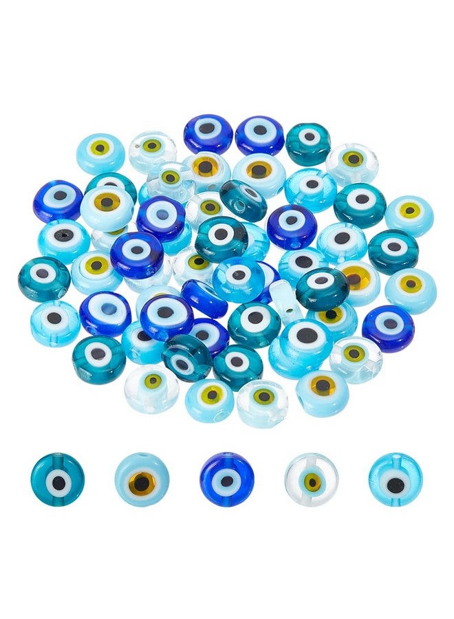 NBEADS 60 Pcs 5 Colors Handmade Evil Eye Lampwork Beads, 8mm Flat Round/Disc Turkish Eye Beads Loose Glass Spacer Beads Charms for DIY Bracelets Necklace Jewelry Making - Image 1
