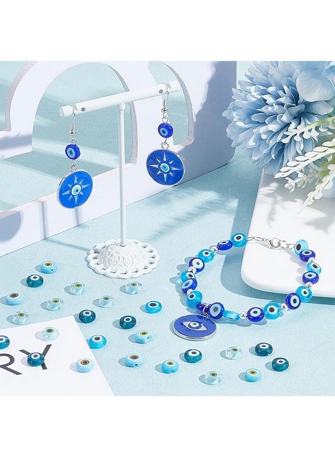 NBEADS 60 Pcs 5 Colors Handmade Evil Eye Lampwork Beads, 8mm Flat Round/Disc Turkish Eye Beads Loose Glass Spacer Beads Charms for DIY Bracelets Necklace Jewelry Making - Image 5