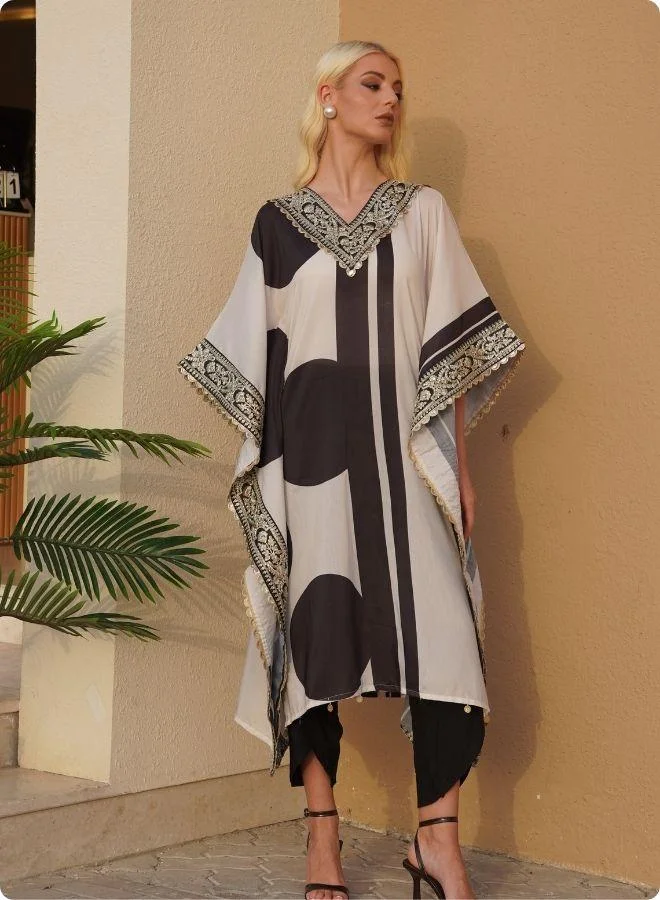 #Be Ivory Polka Dot Asymmetric Kaftan Set