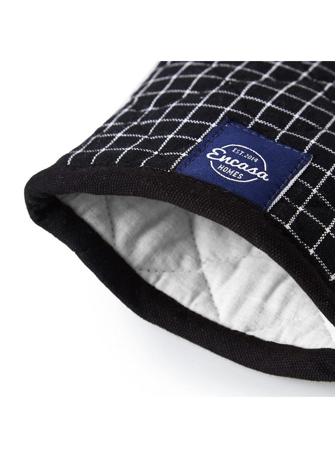 Encasa XO Oven Gloves for Microwave (2 pc Set) - Heat Proof, Thick & Safe | Longer 17x29 cm Mittens for Protection in Kitchen Cooking & Baking - Butcher Checks Black - Image 4