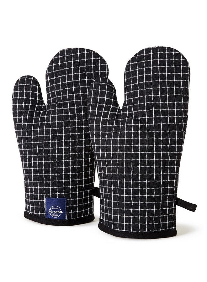 Encasa XO Oven Gloves for Microwave (2 pc Set) - Heat Proof, Thick & Safe | Longer 17x29 cm Mittens for Protection in Kitchen Cooking & Baking - Butcher Checks Black - Image 1