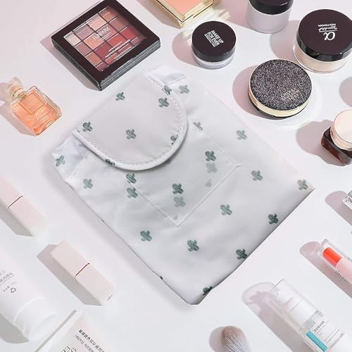 Nirvik Women’s Portable Waterproof Cosmetic Bag | Lazy Travel Makeup Organizer with Drawstring, Compact & Versatile Toiletry Bag with Multi-Pocket Storage (White Cactus Bag) - Image 4