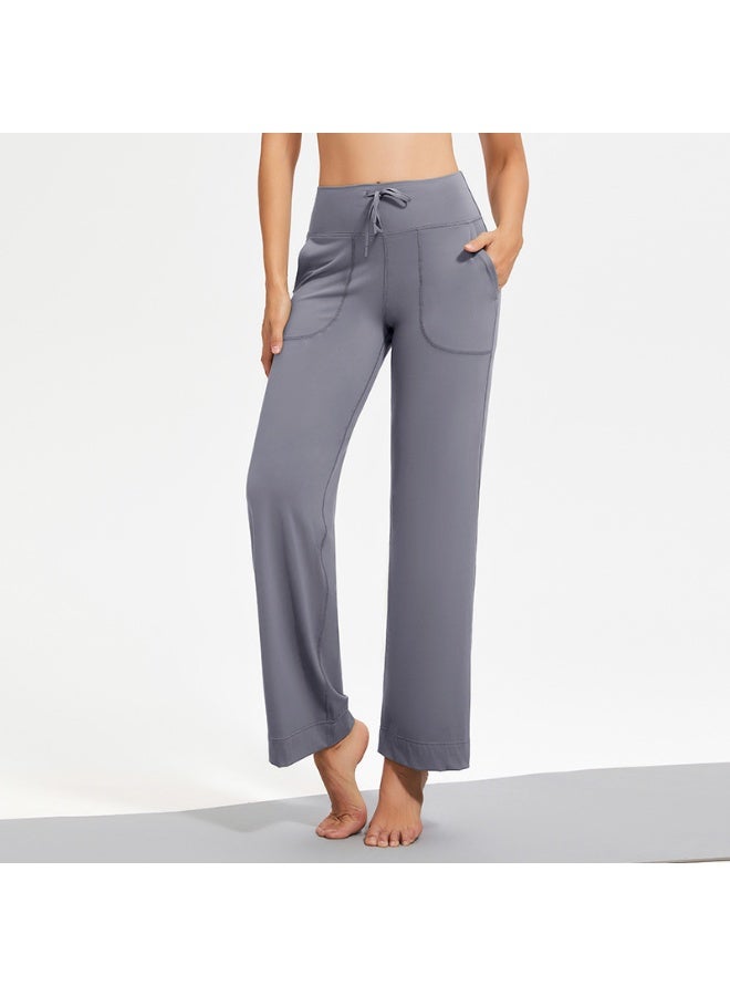 Wide Leg Yoga Pants For Women Solid Color High Waist Sweatpants With Pockets Stretch Comfy Workout Sports Trousers - Image 1