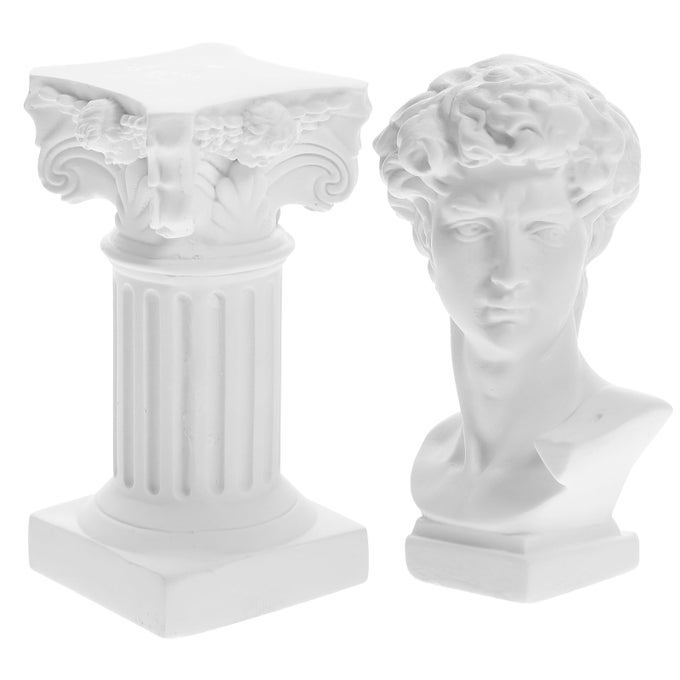 GREEK STATUE OF DAVID BUST RESIN MYTHOLOGY SCULPTURE WHITE ROMAN PILLARS GREEK COLUMNS DAVID HEAD ARTIST FIGURINE FOR ROMAN BOOKSHELF TABLETOP OFFICE DECOR