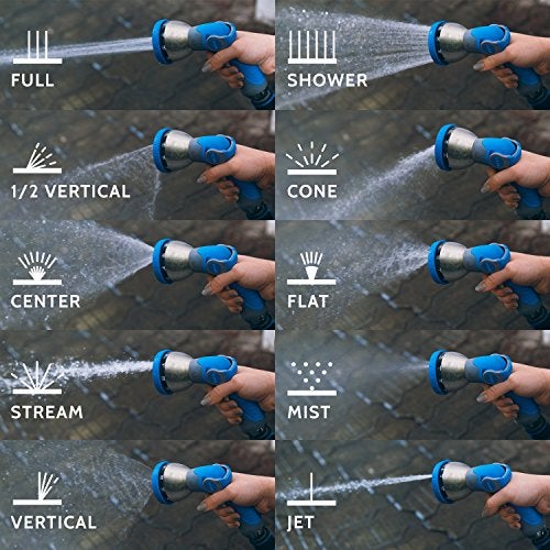 INNAV8 Garden Hose Nozzle Sprayer Heavy Duty - Features 10 Spray Patterns, THUMB CONTROL On Off Valve for Easy Water Control - HIGH Pressure Nozzle for Hose Outdoor - Image 4